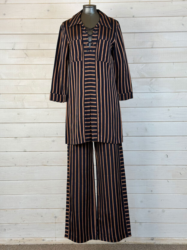 Pre-Owned A.P.C Orange & Navy Striped Tunic Long Top Size 38 (UK 10) - Image 5