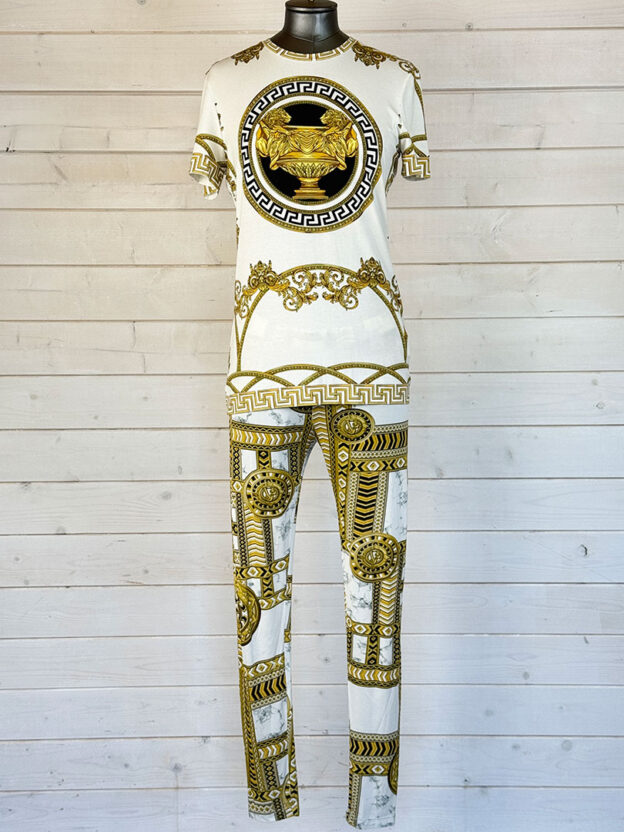 Versace Gold & White Leggings Size S-M - Image 3