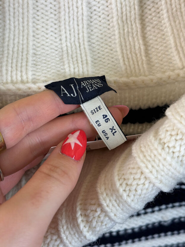 Armani Navy & Cream Roll Neck Jumper Size EU 46 (UK 18) - Image 3
