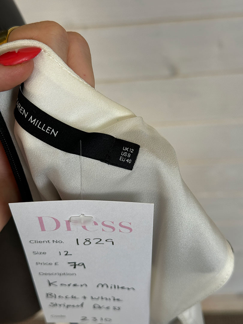 Pre-Owned Karen Millen Black & White Striped Dress Size 12