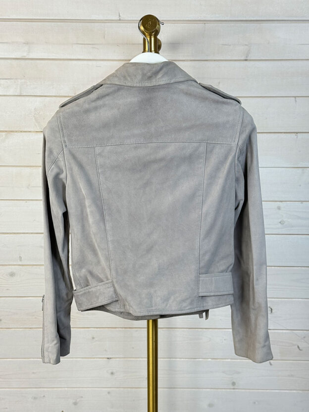 Pre-Owned All Saints Grey Goat Leather Suede Jacket Size UK 4 - Image 3