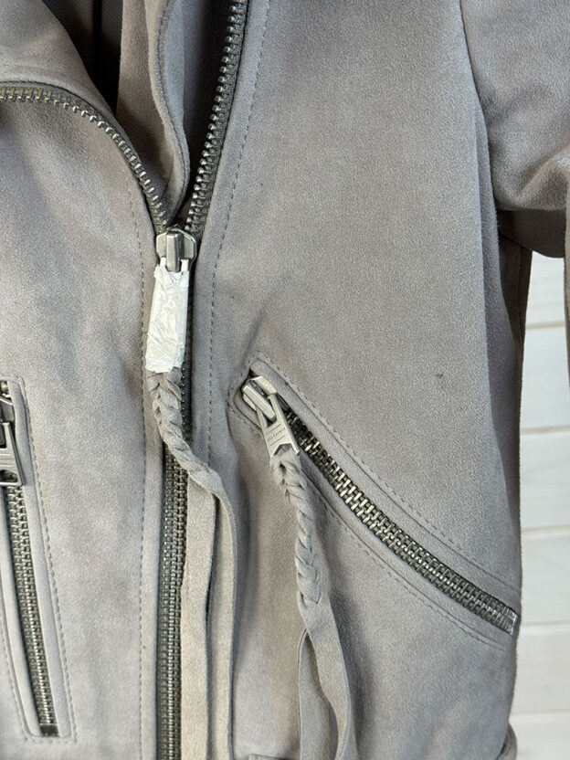 Pre-Owned All Saints Grey Goat Leather Suede Jacket Size UK 4 - Image 2