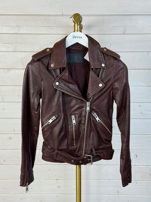 All Saints Burgundy Leather Jacket Size UK 4