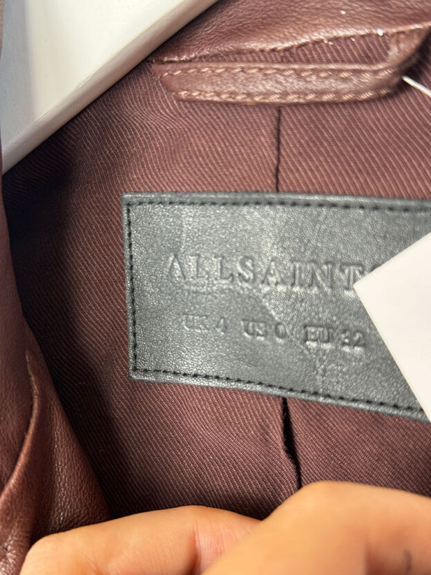 All Saints Burgundy Leather Jacket Size UK 4 - Image 4