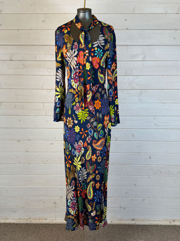 Rixo Navy Floral Long Dress Size UK 10