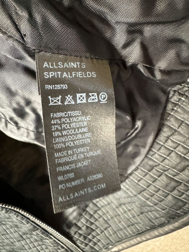 All Saints Black Short Faux Leather Jacket Size UK 10 - Image 5