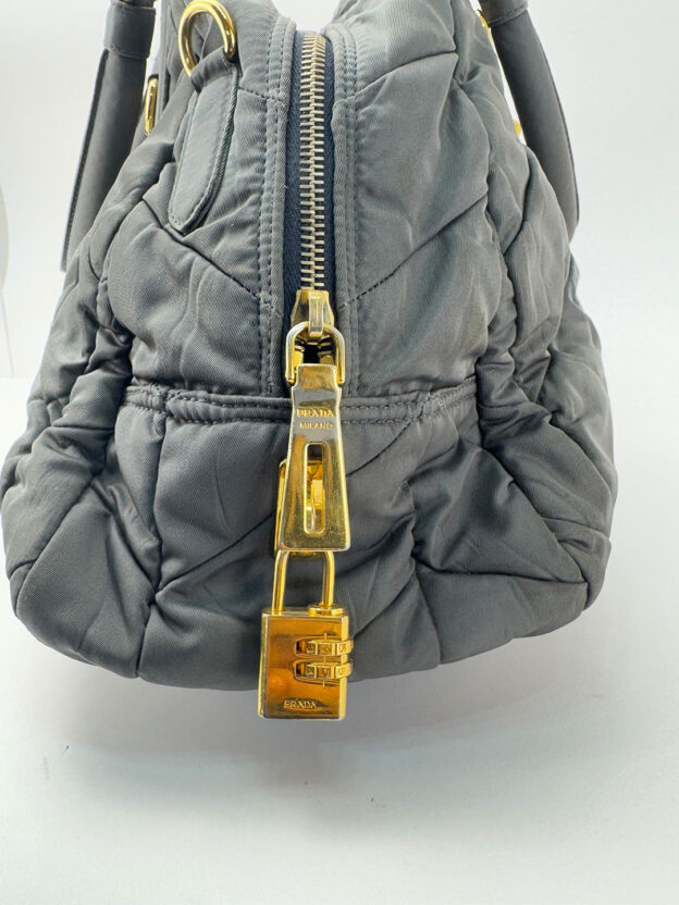 Prada Nylon Grey Bowling Bag - Image 4