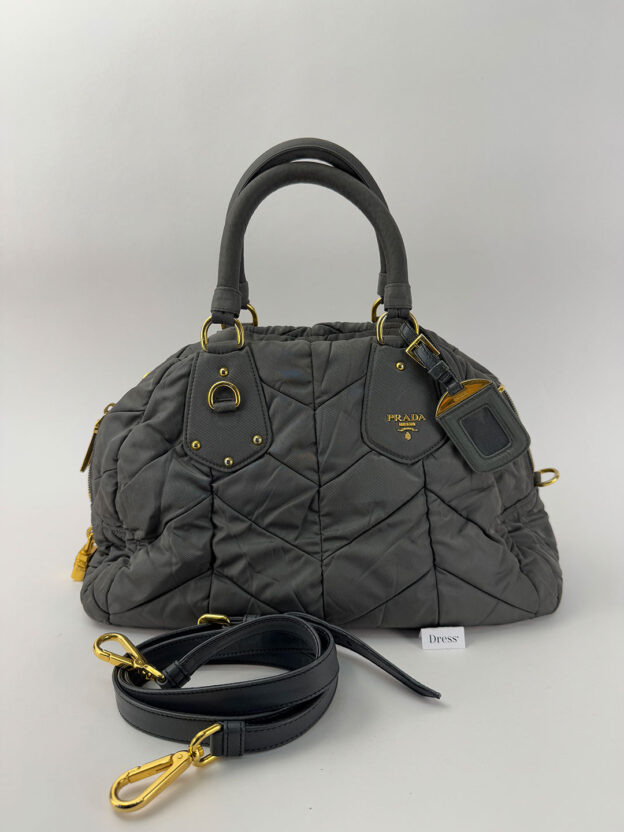 Prada Nylon Grey Bowling Bag - Image 8