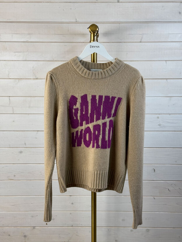 Ganni Tan Logo Jumper Size M (Feels like a size small)