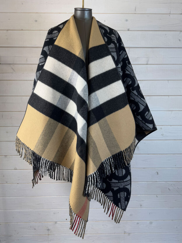 Burberry Graphite Monogram Wool & Cashmere Reversible Cape