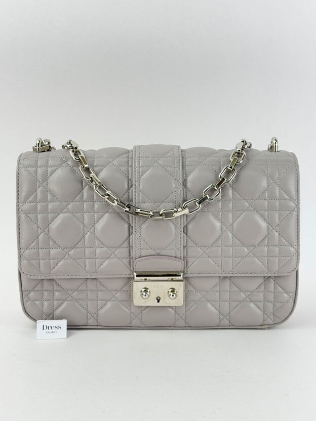 Dior Miss Dior Flap Grey Large Leather Shoulder Bag