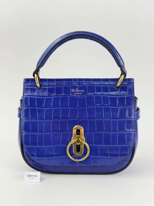 Pre-Owned Mulberry Cobalt Blue Shiny Croc Amberley Satchel