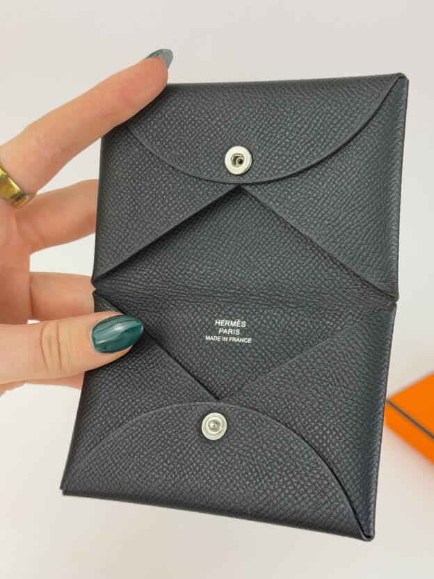 Pre-Owned Hermes Black Calvi Card Holder Boxed - Image 5
