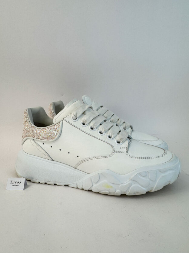 Alexander McQueen White & Sparkly Pink Leather Trainers Size 38.5 (UK 5.5) - Image 2