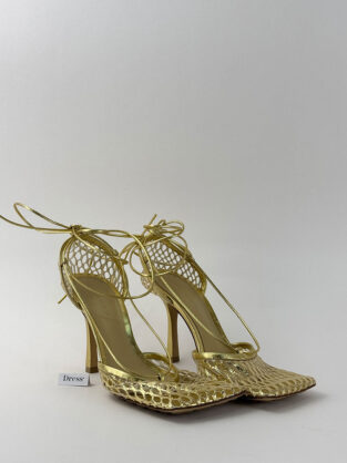 Bottega Veneta Stretch-up Metallic Gold Sandals Size 39 (UK 6)