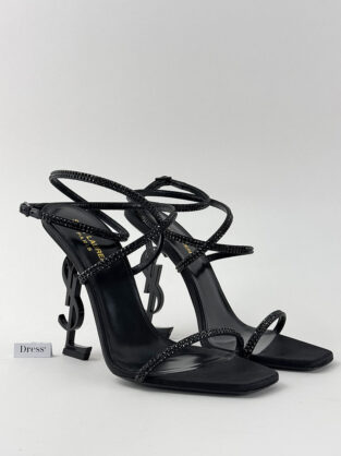 Saint Laurent 110mm Opyum Crystal Embellished Black Sandals Size 39 (UK 6)