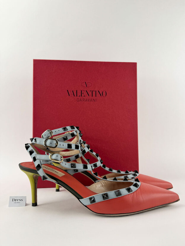 Valentino Rockstud Red & Grey Mid Heel Size 40.5 (UK 7.5). Boxed