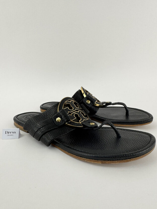 Tory Burch Black Leather Thong Sandal Size 39 (UK 6)