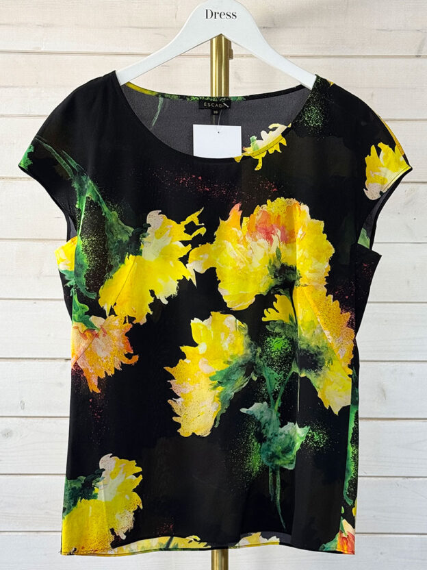 Pre-Owned Escada Black & Lemon Floral Top Size 36 (Size 8)