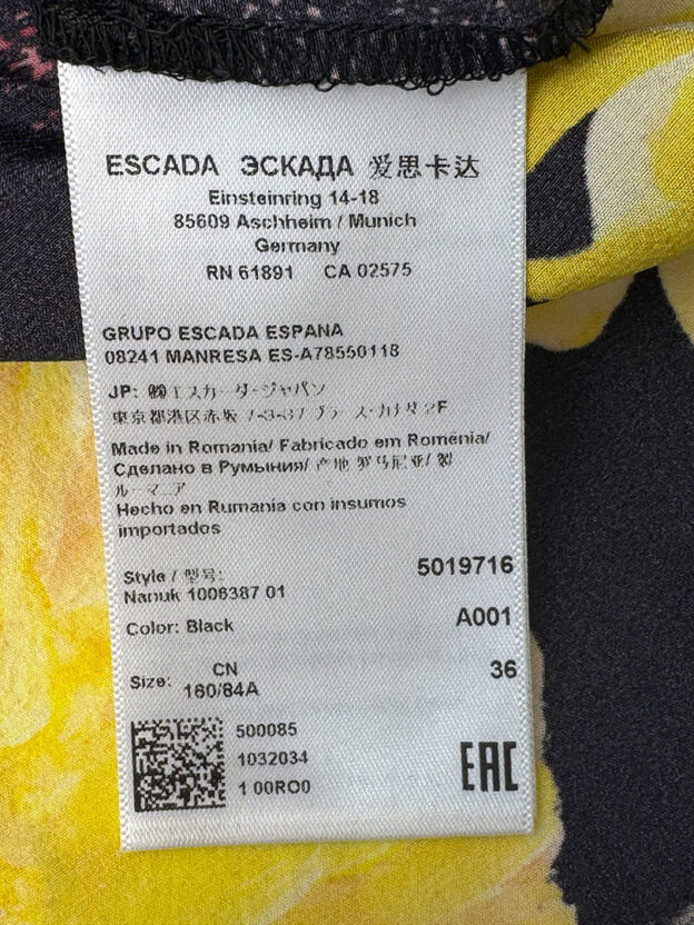 Pre-Owned Escada Black & Lemon Floral Top Size 36 (Size 8) - Image 4