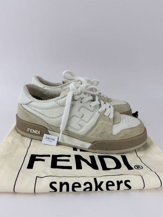 Pre-Owned Fendi Match White Suede Low Top Trainers Size 38 (UK 5) - Image 2
