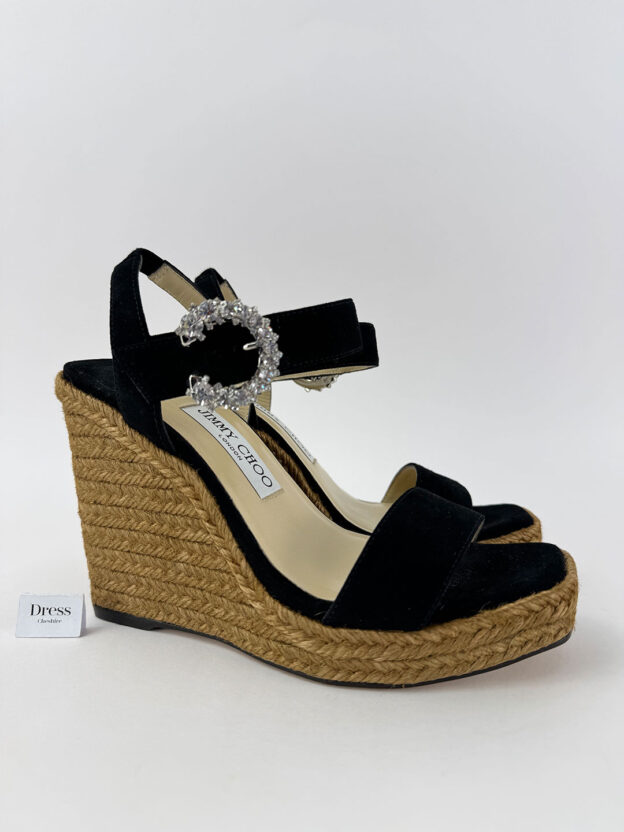 Jimmy Choo Black Suede Embellished Buckle Wedges Size 36 (UK 3)