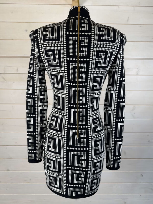 Pre-Owned Balmain Monogram Black & White Knitted Dress Size 38 (UK 10) - Image 3