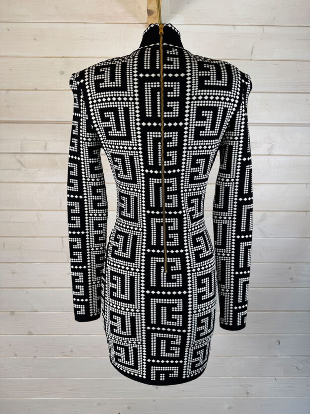 Pre-Owned Balmain Monogram Black & White Knitted Dress Size 38 (UK 10) - Image 4