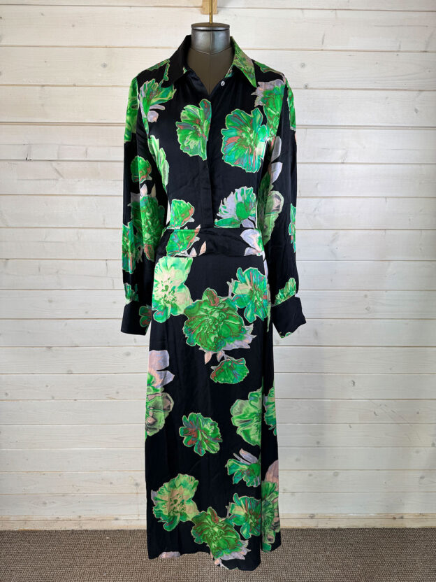 Pre-Owned Marc Cain Black & Green Floral Long Dress Size L