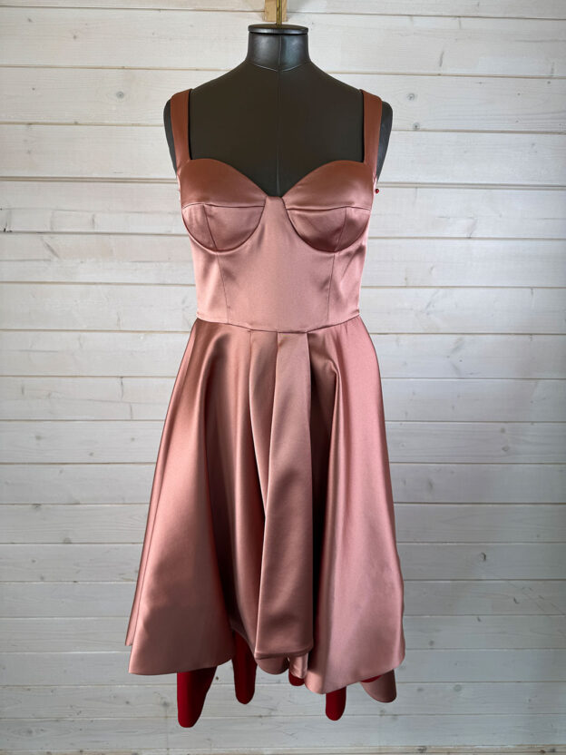Pre-Owned Forever Unique Rose Gold & Red Satin Dress Size UK 8