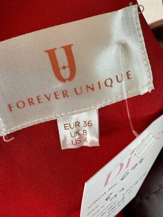 Pre-Owned Forever Unique Rose Gold & Red Satin Dress Size UK 8 - Image 3
