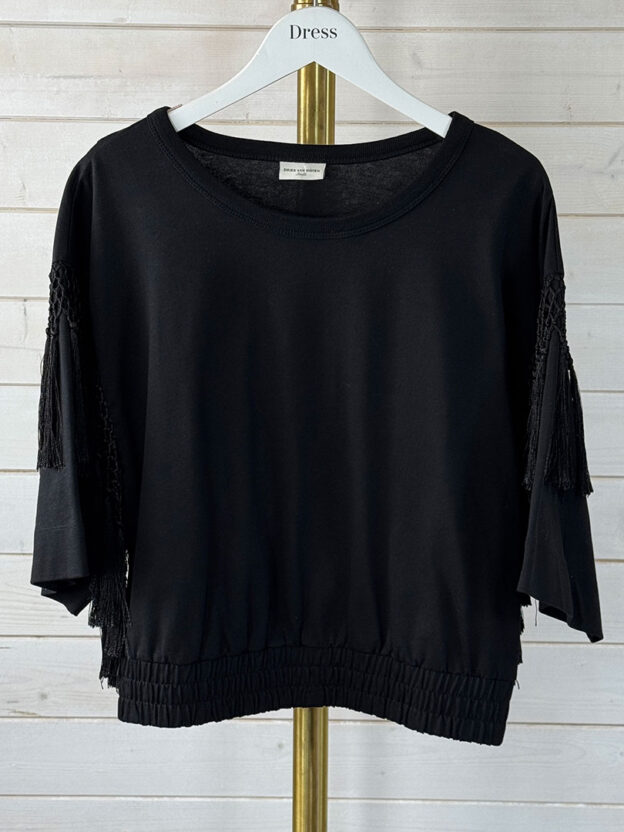Pre-Owned Dries Van Noten Black Tassel Top Size S