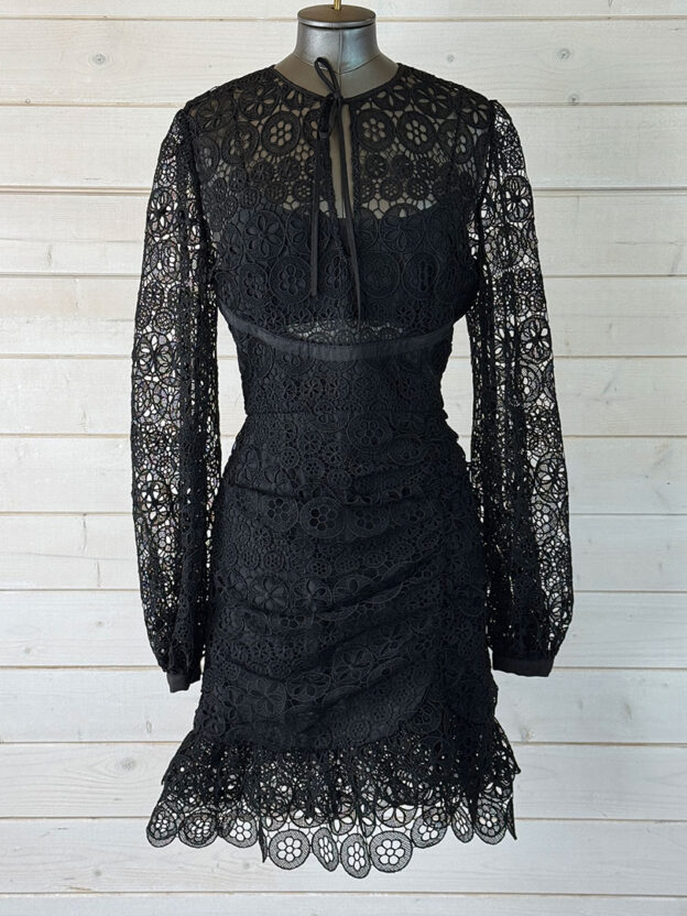 Pre-Owned Self Portrait Black Lace Mini Dress Size UK 10