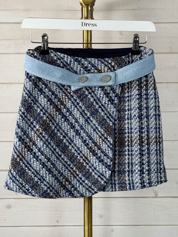 Pre-Owned Zara Blue & Pink Tweed Mini Skirt Size S