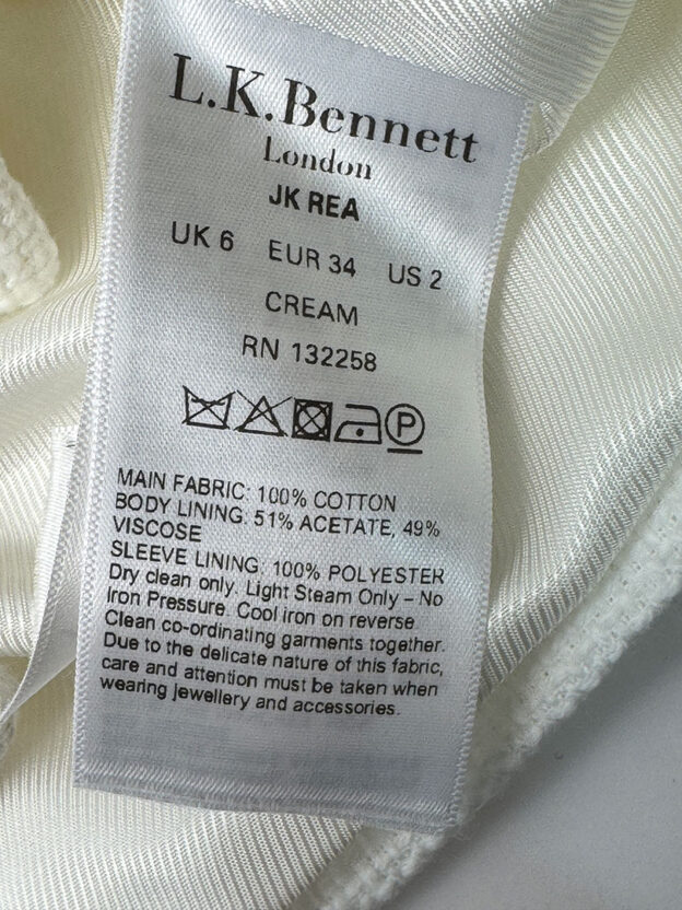 Pre-Owned LK Bennett Cream Cropped Jacket Size UK 6 - Image 4