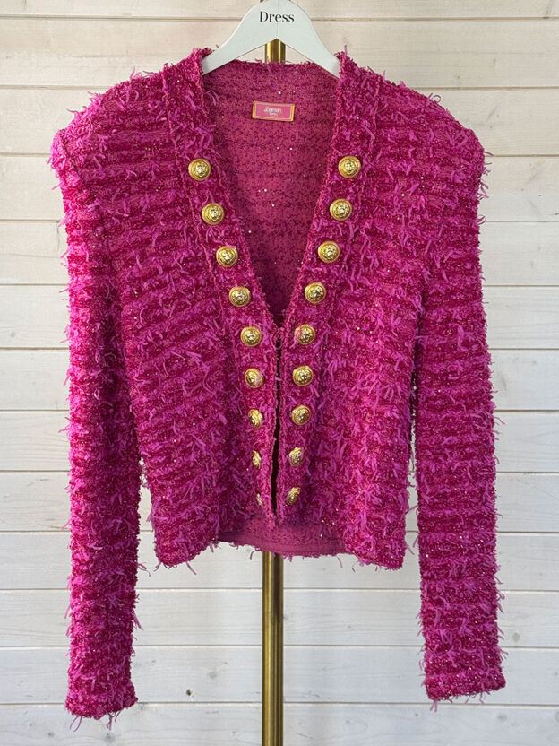 Pre-Owned Balmain X Barbie Pink Wool Tweed Jacket Size FR 38