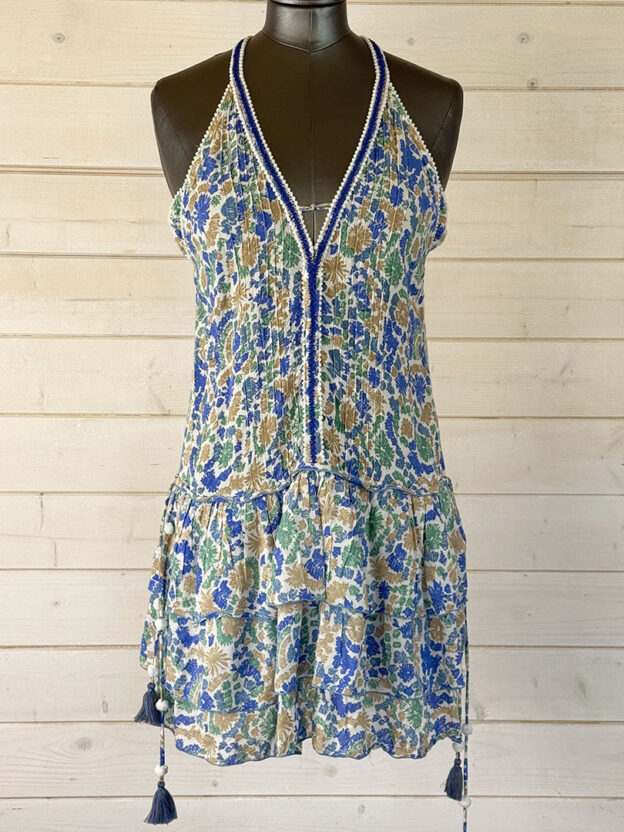 Pre-Owned Poupette St Barth Blue, Green & Beige Beach Dress Size XS