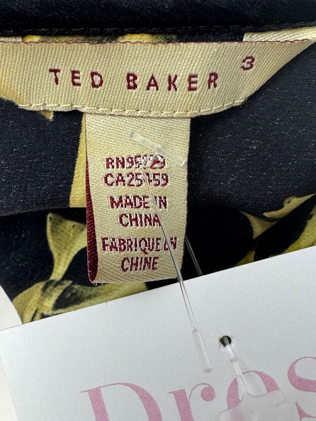 Pre-Owned Ted Baker Black & Gold Bow Dress Size 3 - Image 5