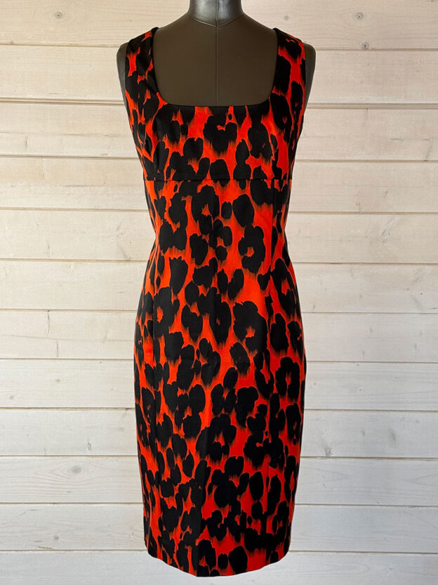 Pre-Owned Moschino Cheap & Chic Red & Black Animal Print Dress Size 14