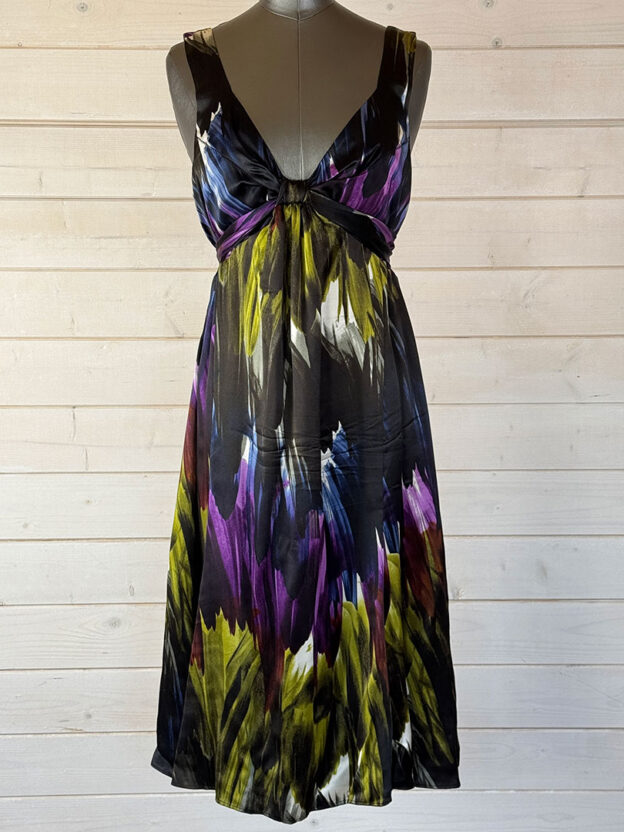 Pre-Owned Ted Baker 100% Silk Purple & Black Floral Dress With Belt Size 4