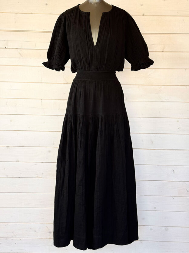 Pre-Owned ME&EM Black Long Dress With Short Sleeves & Cut Out Size 16