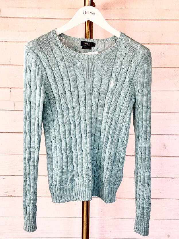 Pre-Owned Ralph Lauren Mint Green Cable Knit Cotton Jumper Size S