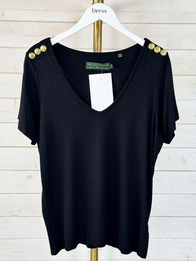 Holland Cooper Long Sleeved Tee With Gold Buttons Size S