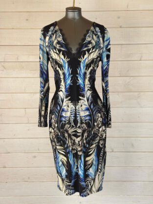 Roberto Cavalli Blue & Black Floral Dress Size 44 (Feels like a Size 14)