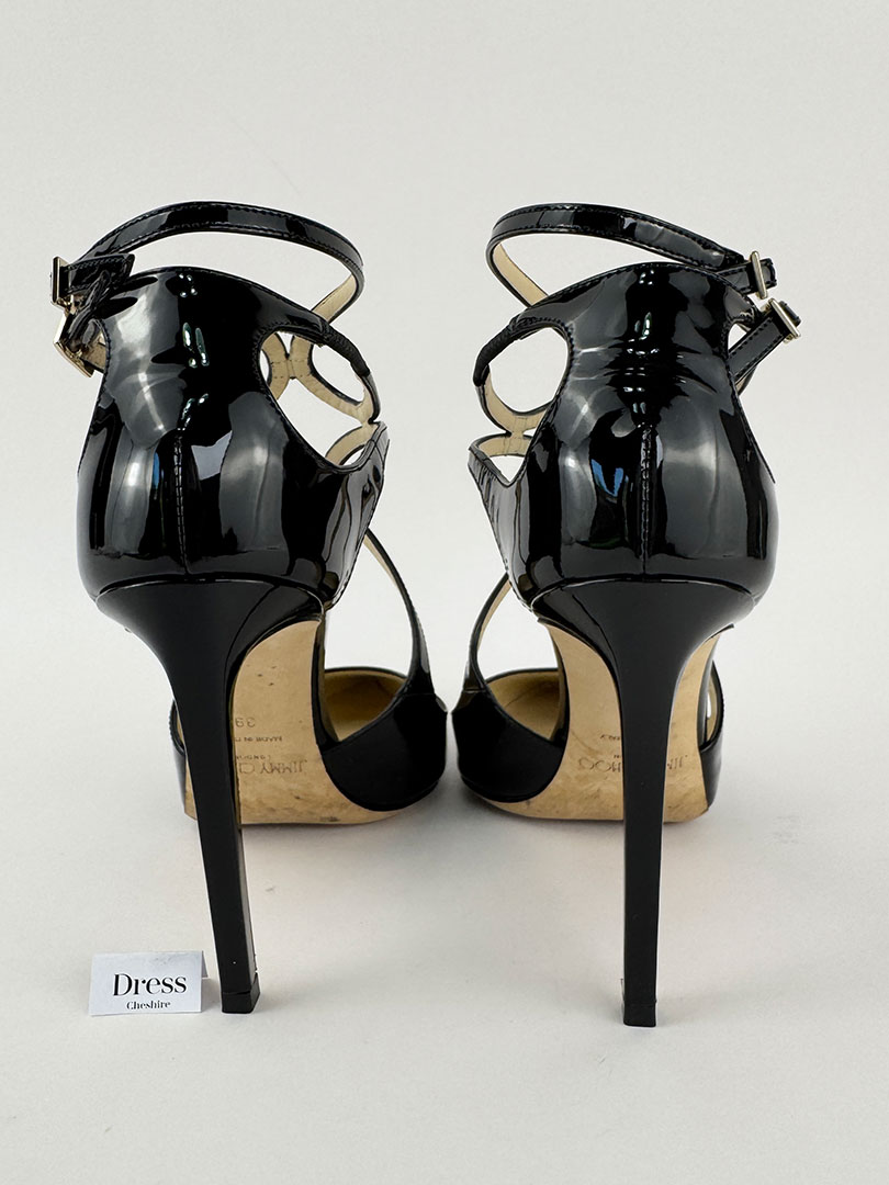 Jimmy Choo Black Patent Strappy Heels Size 39 (UK 6) – Dress