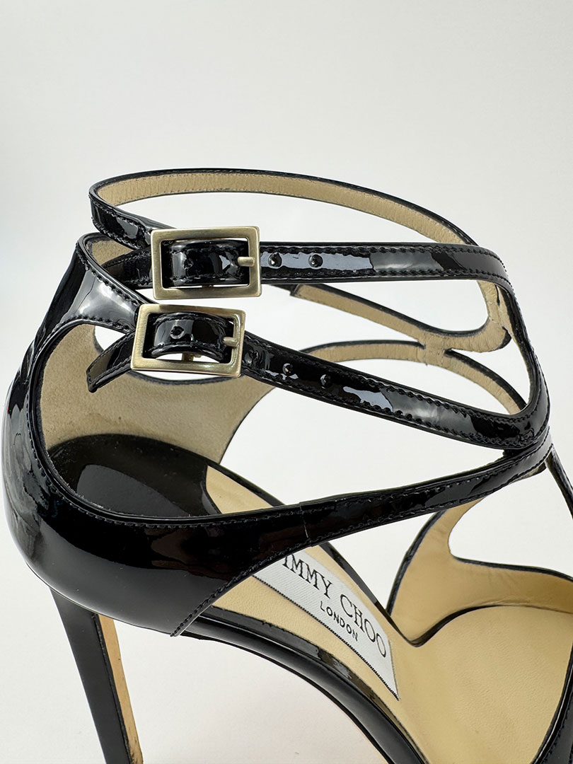 Jimmy Choo Black Patent Strappy Heels Size 39 (UK 6) – Dress