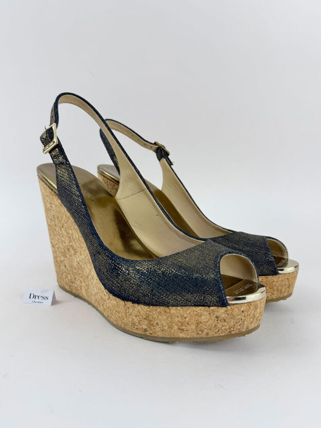 Jimmy Choo Black & Gold Wedges Size 39 (UK 6)