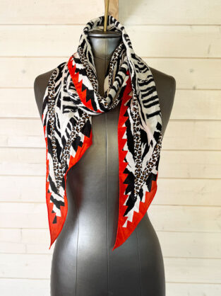 Zadig & Voltaire Red, Black & White Silk Scarf