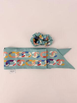 Chanel Silk Scarf & Scrunchie Set Chain Print