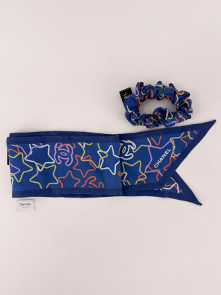 Chanel Silk Scarf & Scrunchie Set Star Print